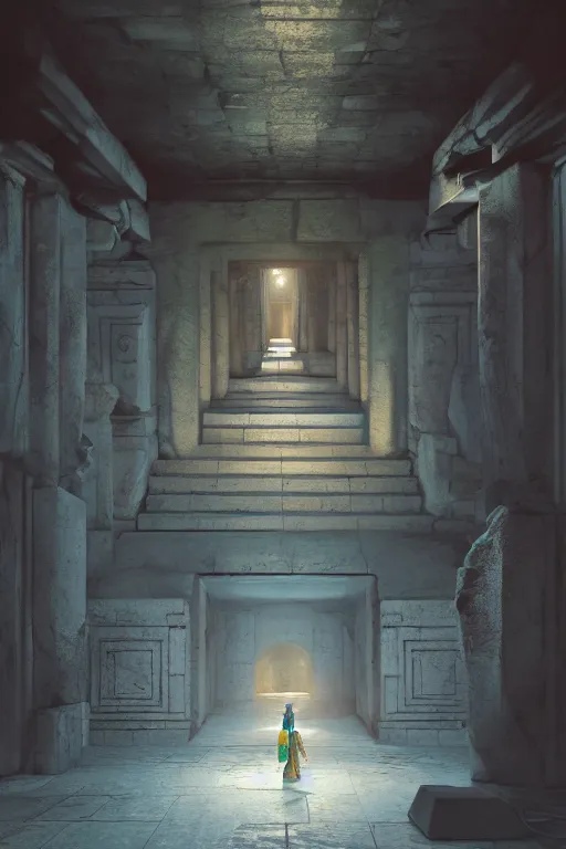 Image similar to Underground Temple Grounds, illustration, painting oil on canvas by Oliver Beck, octane render trending on artstation, 4k, 8k, HD