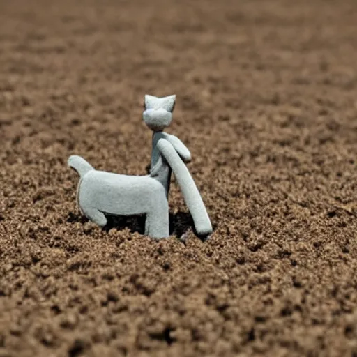 Image similar to gray clay figure cat with fishbone in wheat field