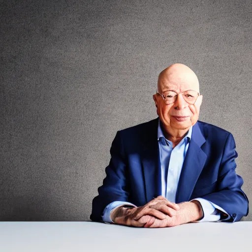 Prompt: uhd candid photo of klaus schwab with empty pockets and very sad frown, with accurate face, uhd, studio lighting, photorealistic, correct face, photo by annie leibovitz