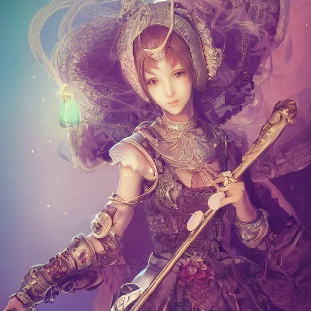 Image similar to studio portrait of neutral good colorful female cleric bard healer as absurdly beautiful, elegant, young skinny gravure idol, ultrafine hyperrealistic illustration by kim jung gi, irakli nadar, intricate linework, sharp focus, bright colors, octopath traveler, final fantasy, unreal engine highly rendered, global illumination, radiant light, detailed intricate environment