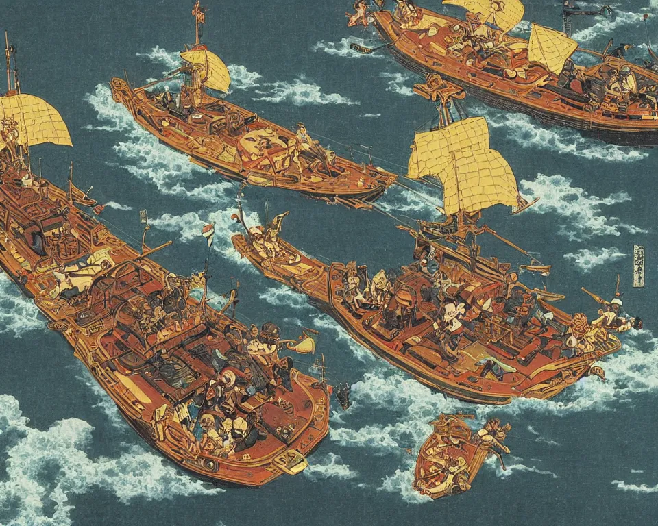 Prompt: the golden age of intergalactic piracy by Raphael and Hasui Kawase.