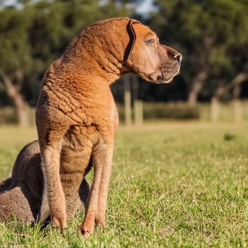 Image similar to boerboel in a field, kangaroo in the background, detailed, intricate