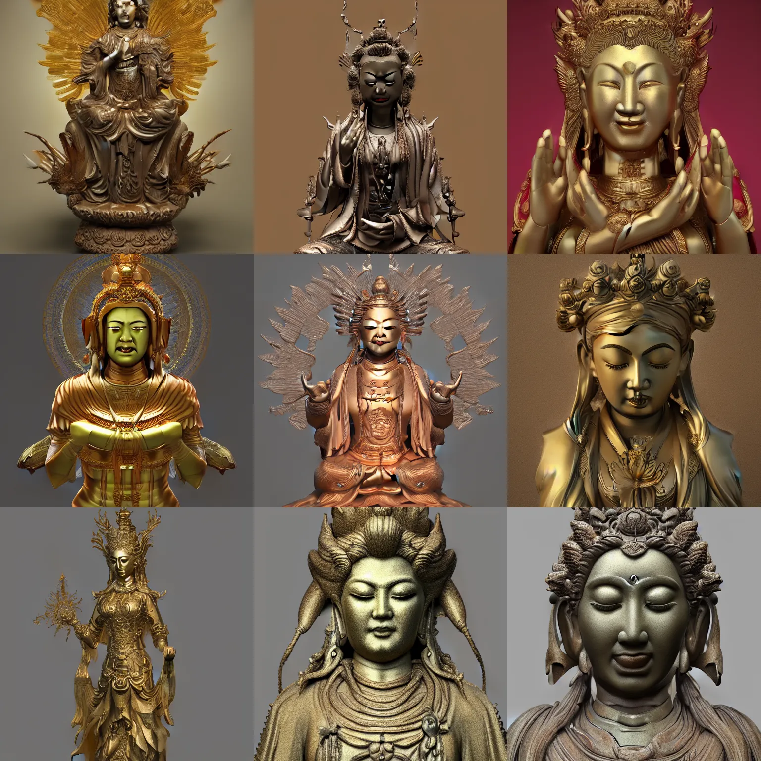 Prompt: Guanyin Of The Southern Seas, digital sculpture by Keita Okada, octane render, zbrush, highly detailed, realistic, trending on artstation, cgsociety