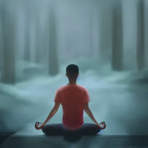 Image similar to a painting of a person sitting in a meditation position, a digital painting by Kanō Tan'yū, unsplash, samikshavad, sense of awe, mystical, matte painting