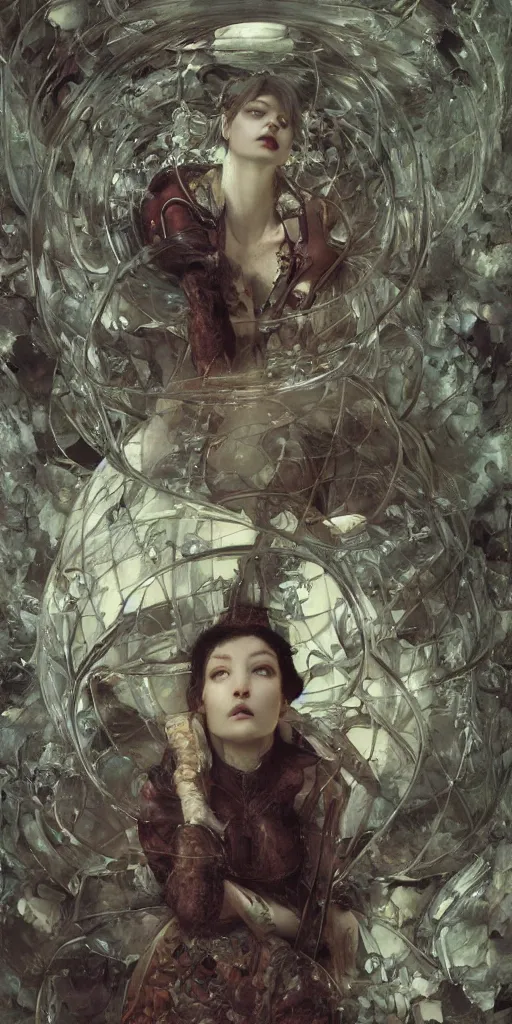 Prompt: alice in a glass prison, masterpiece by Edgar Maxence and Ross Tran and Michael Whelan, gustav dore, 8k, octane render
