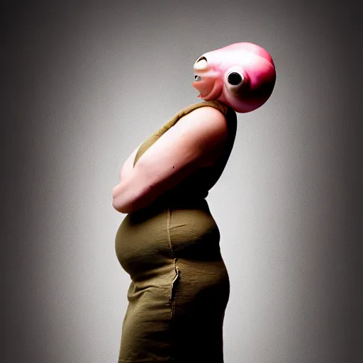 Image similar to modern full body color studio photograph of real snail woman, woman made out of snail