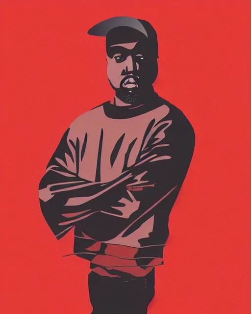 Prompt: Malika Favre illustration of Kanye West on red background