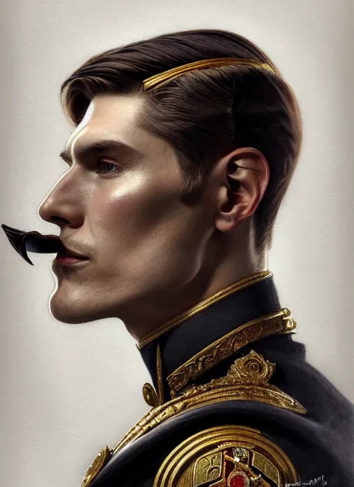 Image similar to portrait of supreme leader jerma, royalty, extravagant, lord, full body, military uniform, fantasy, intricate, elegant, beautiful, highly detailed, charcoal, centered, dark, smokey, digital painting, artstation, concept art, art by artgerm and greg rutkowski and alphonse mucha