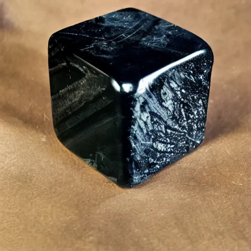 Image similar to black obsidian cube with human parts bulging from it