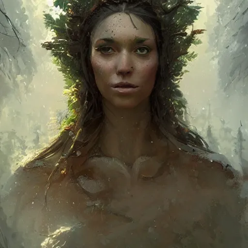 Image similar to a beautiful portrait of a tree goddess by Greg Rutkowski and Raymond Swanland, Trending on Artstation, ultra realistic digital art