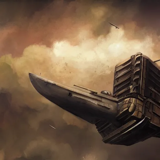 Prompt: a brutalist painting of a large steampunk airship getting shot down in the sky, by charlie bowater, 4 k