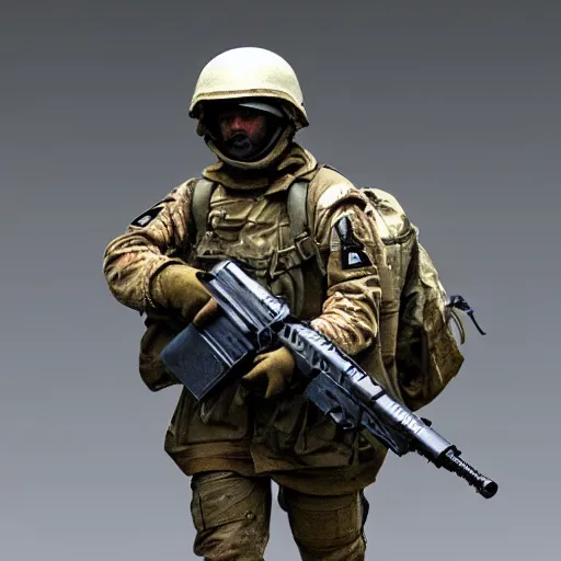 Prompt: « detailed ground drone soldier caring a heavy white gun detailled »