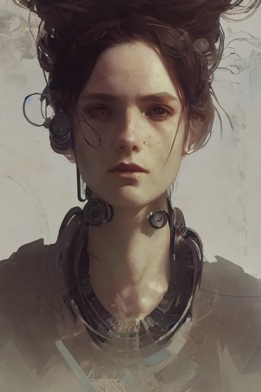 Image similar to A full portrait of a beautiful post apocalyptic offworld technothief, intricate, elegant, highly detailed, digital painting, artstation, concept art, smooth, sharp focus, illustration, art by Krenz Cushart and Artem Demura and alphonse mucha