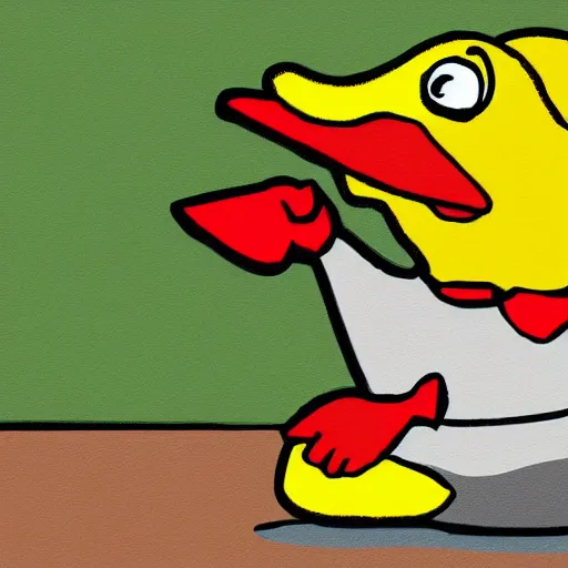 Prompt: yellow duck holding a knife, cartoon style