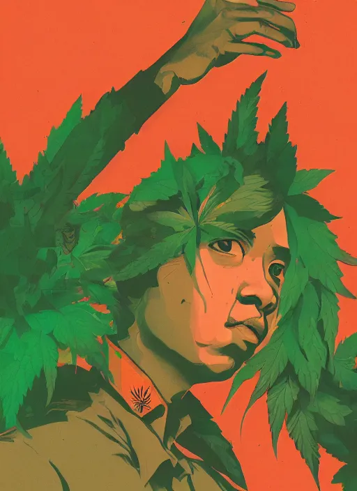 Image similar to profile picture by sachin teng x supreme, marijuana, organic painting, asymmetrical, green, marijuana smoke, matte paint, hard edges, energetic