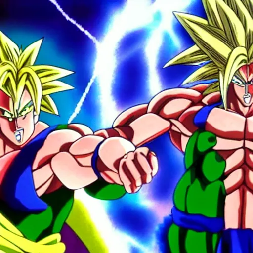 Image similar to Broly fighting Goku from award winning anime movie super high quality hd