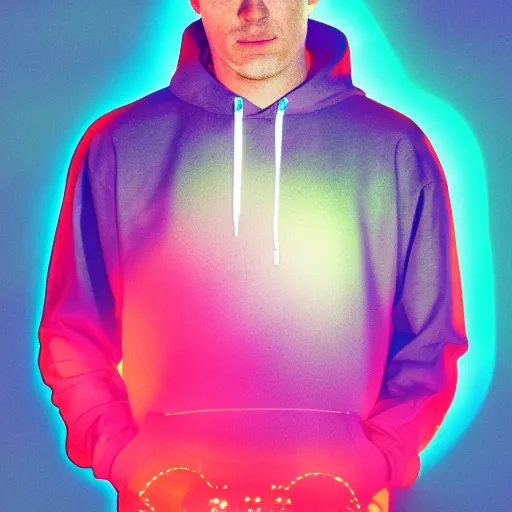 Image similar to rich astley in hoodie, portrait, vaporwave, synthwave, neon, vector graphics, cinematic, volumetric lighting, f 8 aperture, cinematic eastman 5 3 8 4 film