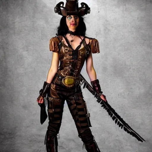 Prompt: full body photo of a skinny female steampunk amazon warrior
