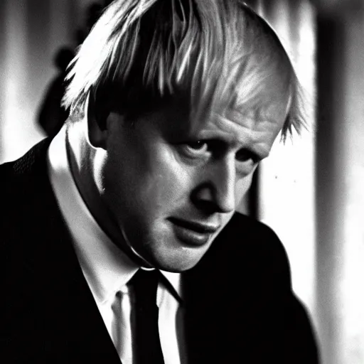 Prompt: Boris Johnson as Amon Göth in Schindler's List, cinematic, sharp focus, movie still, atmospheric, 8k, black and white, dramatic