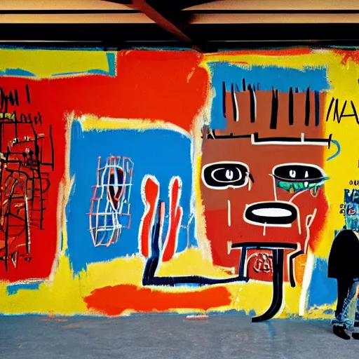 Prompt: mural of jean michel basquiat