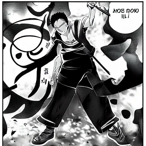 Image similar to roronoa zoro playing videogames, manga style