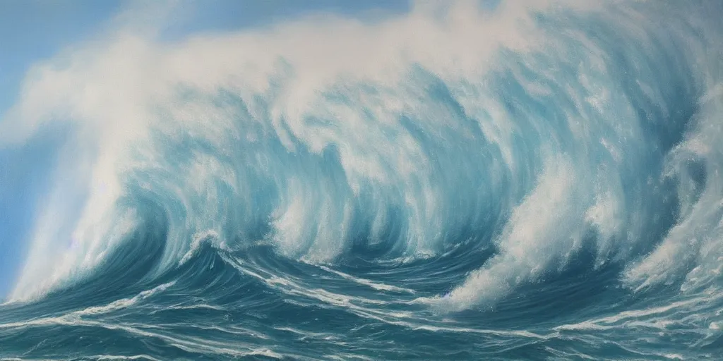 Prompt: giant wave destroying Orlando, high shot, realist painting