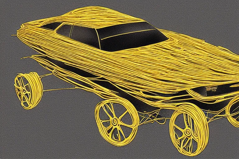 Image similar to car made of spaghetti, concept art