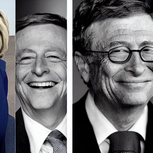 Image similar to hillary clinton, bill gates, george w bush, mario draghi as human lizards, portrait photography by annie leibovitz