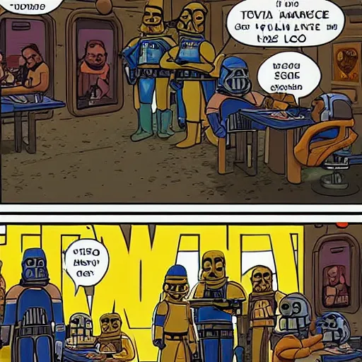 Prompt: cantina scene from star wars with the simpsons,