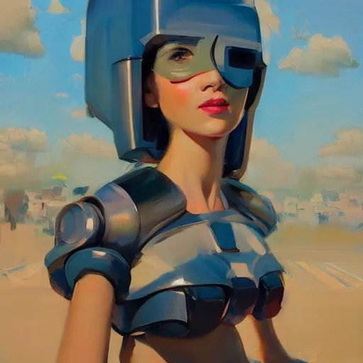 Prompt: Greg Manchess portrait painting of a robotic girl, medium shot, asymmetrical, profile picture, Organic Painting, sunny day, Matte Painting, bold shapes, hard edges, street art, trending on artstation, by Huang Guangjian and Gil Elvgren and Sachin Teng