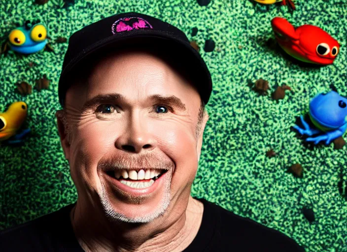 Prompt: studio portrait photo still of 3 5 year old clint howard!!!!!!!! at age 3 5 3 5 years old 3 5 years of age!!!!!!! surrounded by frogs, 8 k, 8 5 mm f 1. 8, studio lighting, rim light, right side key light