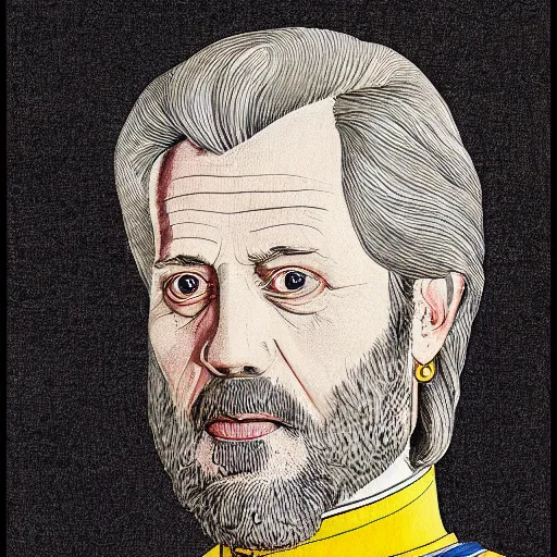Prompt: portrait of the swedish king, painted by markus gunnar petterson, intricate linework, colored ink