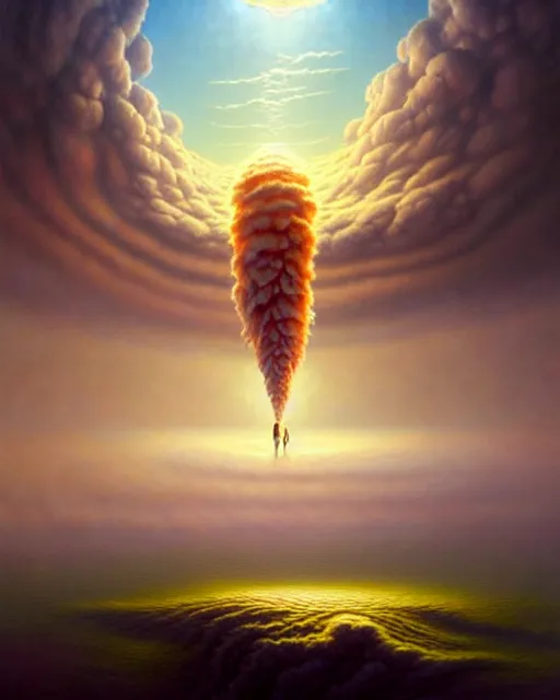 Image similar to a hyper - detailed 3 d render like an oil painting of sky giving birth to land, surrealism!!!!! surreal concept art, lifelike, photorealistic, digital painting, aesthetic, smooth, sharp focus, artstation hd, by greg rutkowski, bruce pennington, valentina remenar, rhads, asher duran,