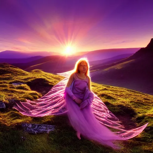 Image similar to lovely and mystical nature fairy in a beautiful alpine high moorland landscape, Fai, sunrise, Provia, Velvia, Fujiifilm Superia