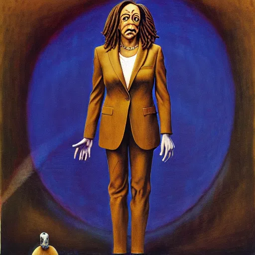 Image similar to portrait of kamala harris wearing pantsuit by otto dix, junji ito, hr ginger, jan svankmeyer, beksinski, claymation, hyperrealistic, aesthetic, masterpiece