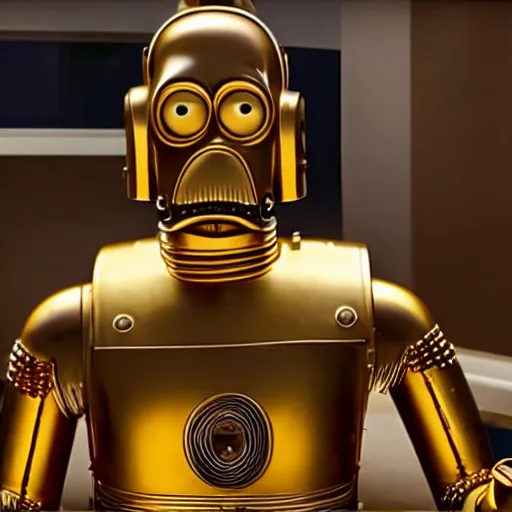 Image similar to Homer Simpson as C3PO, cinematic 4k