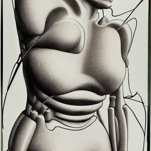 Image similar to A cyborg woman. Line drawing by Hans Bellmer