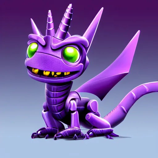 Prompt: very cute small purple robototechnic dragon with well-designed head and four legs looking like Spyro,Disney, digital art