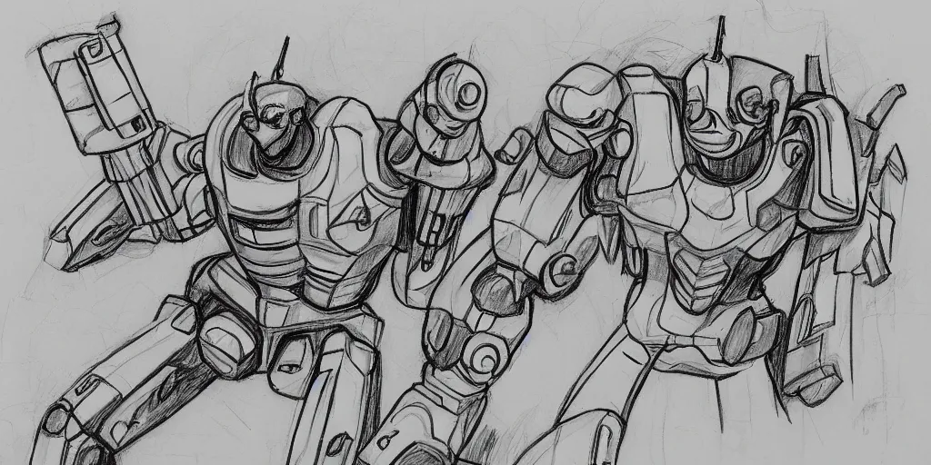 basic sketch drawing robot war lord sci - fi