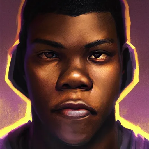 Prompt: portrait of a man by greg rutkowski, young jedi kinght that looks like john boyega, wearing purple and black robes, star wars expanded universe, he is about 3 0 years old, highly detailed portrait, digital painting, artstation, concept art, smooth, sharp foccus ilustration, artstation hq