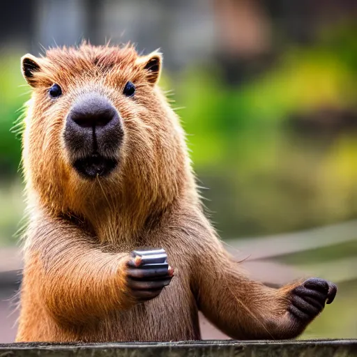 Image similar to cute capybara eating a neon nvidia gpu, chewing on a video card, cooling fans, cyberpunk, wildlife photography, bokeh, sharp focus, 3 5 mm, taken by sony a 7 r, 4 k, award winning