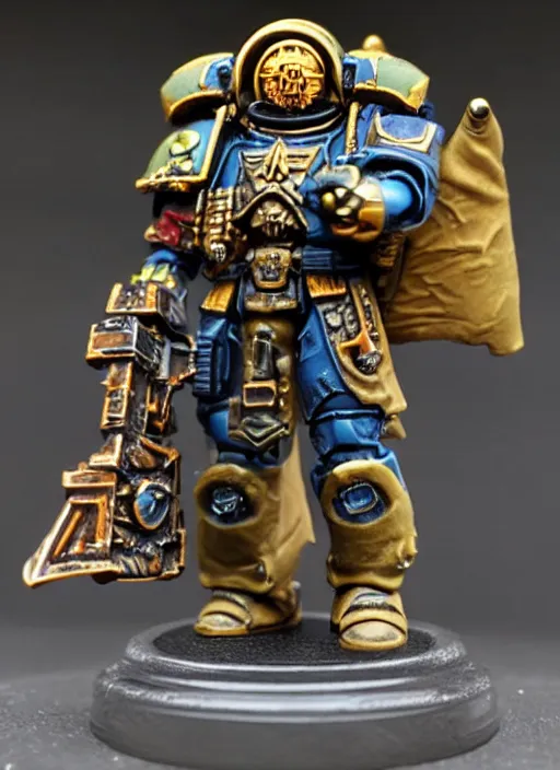 Image similar to 8 0 mm resin detailed miniature of a warhammer 4 0 k space marine with steampunk armor, product introduction photos, 4 k, full body,