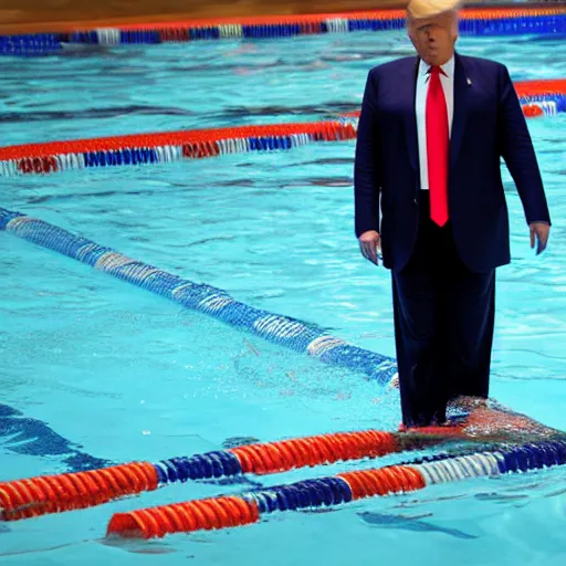 Prompt: Trump is swimming in a pool of shit