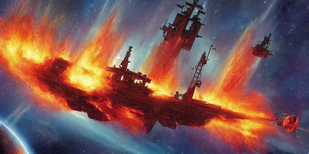 Prompt: attack ships on fire off the shoulder of orion