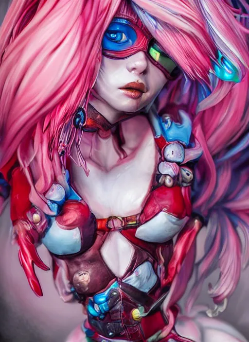 Image similar to dreamscape!!!!!, harley quin!!!, ross tran!!!, vivid colors!!, anatomical, highly detailed sculpture, intricate detailed, ommatidia, 8 k, cinematic atmosphere, post - processing