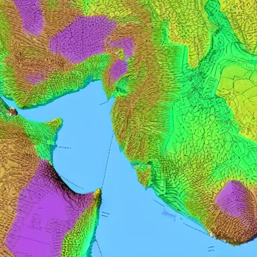 Prompt: middle east topographic map, 3d render,