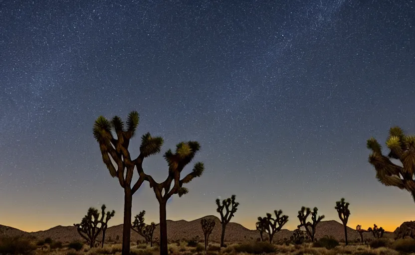 Prompt: joshua tree national park at night