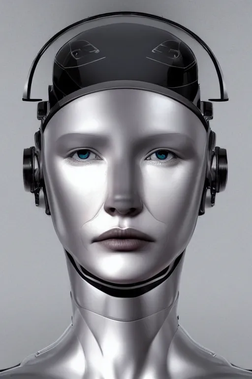 Image similar to robot with human face, female head, woman human face, human face realistic, human head, cyborg frame concept, cyborg by ales-kotnik, sci-fi android female