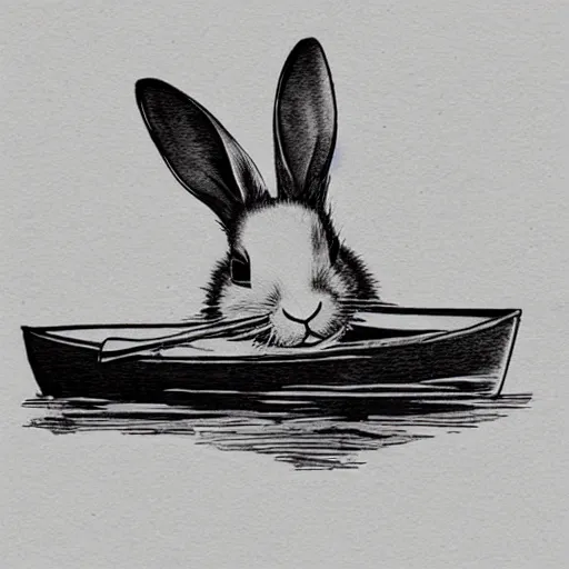 Prompt: a rabbit in a rowboat, in the style of anders zorn, tattoo stencil