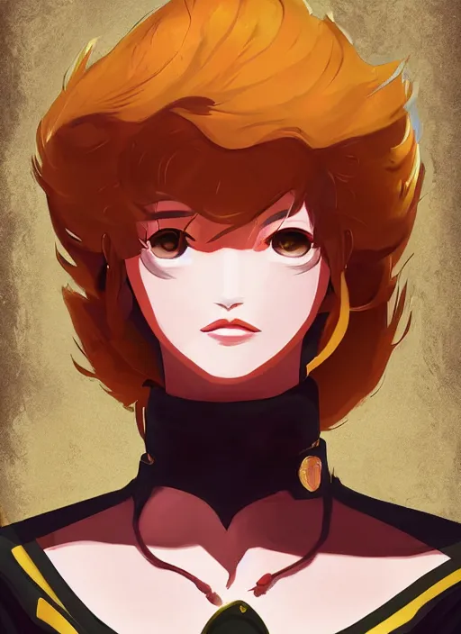 Image similar to full size persona, female sheriff, detail, ultra sharpness, beautiful female, detailed face, art by huyy nguyen, style by cain kuga, cowboy bebop art style, 3 2 beautiful color palettes with their corresponding gradient